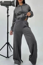 Silver Gray Casual Solid Color Pocket Patchwork Zipper Zipper Collar Long Sleeve Two Pieces