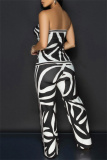 Black Casual Print Backless Slit Strapless Sleeveless Two Pieces