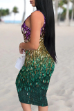 Black Sexy Street Geometric Print Lips Leopard Contrast U Neck Printed Dresses