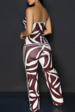 Black Casual Print Backless Slit Strapless Sleeveless Two Pieces