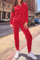 Red Casual Solid Color Patchwork Zipper Zipper Collar Long Sleeve Two Pieces