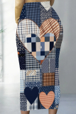 Dark Blue Sexy Print Patchwork Skinny Mid Waist Full Print Bottoms