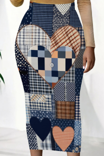 White Orange Sexy Print Patchwork Skinny Mid Waist Full Print Bottoms