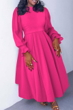 Apricot Elegant Solid Color Patchwork Ruched O Neck A Line Plus Size Dresses