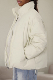 White Casual Solid Color Pocket Patchwork Zipper Zipper Collar Outerwear