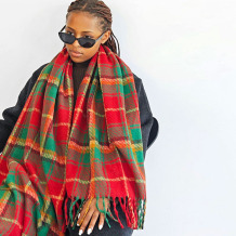 Red Daily Plaid Tassel Scarf
