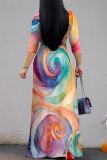 Colour Casual Geometric Print Lace Up Contrast V Neck Printed Dresses