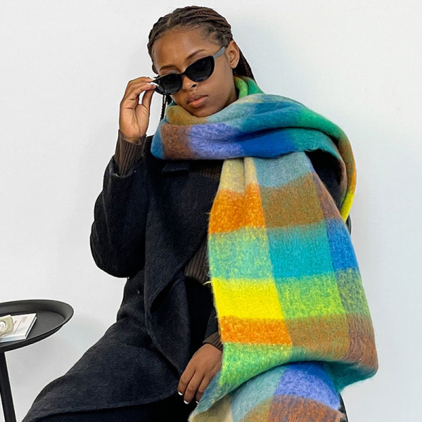 Green Yellow Casual Daily Plaid Tassel Scarf