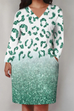 Yellow Casual Street Camouflage Print Butterfly Flowers Pocket Contrast V Neck Printed Plus Size Dresses
