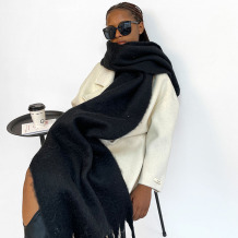 Black Casual Daily Solid Color Tassel Scarf