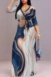 Colour Casual Geometric Print Lace Up Contrast V Neck Printed Dresses