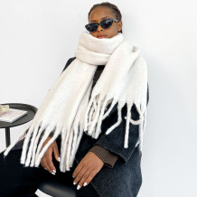 White Casual Daily Solid Color Tassel Scarf