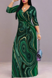 Colour Casual Geometric Print Lace Up Contrast V Neck Printed Dresses