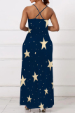 Tibetan Blue Casual Print Pocket Patchwork V Neck Long Dresses