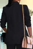 Deep Red Office lady Solid Color Pocket Buttons Patchwork Turn-back Collar Outerwear