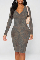 Lady Grey Casual Geometric Print Contrast V Neck Printed Dresses