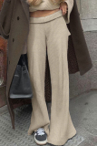 Khaki Casual Solid Color Patchwork Low Waist Wide Leg Patchwork Bottoms