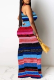 White Green Casual Print Hollow Out O Neck Long Dresses