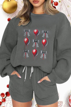 Dark Gray Casual Solid Color Draw String Pocket Patchwork O Neck Long Sleeve Two Pieces