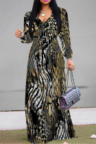 Snake Print Elegant Geometric Print Snakeskin Print Leopard Lace Up Contrast V Neck Printed Dresses