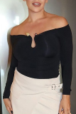 Red Sexy Solid Color Patchwork Backless Off Shoulder Tops