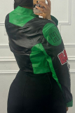 Red Street Letters Patchwork Zipper Zipper Collar Outerwear