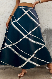 Navy Blue Casual Stripe Patchwork A Line Plus Size 