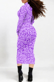 Red Street Geometric Print Stripe Contrast Half A Turtleneck Printed Dresses
