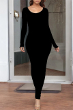 Black Casual Solid Color O Neck One Step Skirt Dresses