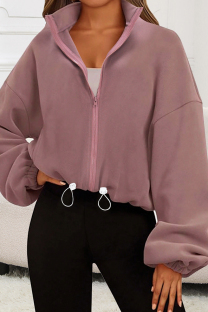 Pink Casual Solid Color Patchwork Zipper Zipper Collar Outerwear
