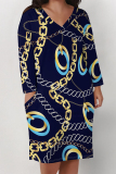 Black And White Casual Street Chain print Leopard Pocket Contrast V Neck Printed Plus Size Dresses