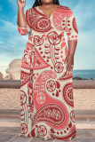 Light Yellow Casual Geometric Print Lace Up Contrast V Neck Printed Plus Size Dresses