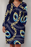 Black And White Casual Street Chain print Leopard Pocket Contrast V Neck Printed Plus Size Dresses