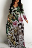 Black Yellow Elegant Butterfly Print Leopard Pocket Contrast V Neck Printed Dresses