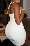 White Sexy Solid Color Patchwork Backless Wrapped Skirt Dresses