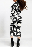 Blue Casual Geometric Print Gradient Contrast Half A Turtleneck Printed Dresses