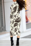 Blue Casual Geometric Print Gradient Contrast Half A Turtleneck Printed Dresses