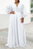 Black Elegant Solid Color Patchwork Beading Ruched V Neck Long Dresses