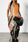 Pink Casual Print Pocket Patchwork Spaghetti Strap Sling Dresses