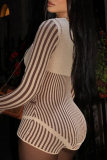 Khaki Sexy Solid Color Patchwork Cross Straps Deep V Neck Skinny Rompers