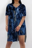 Colour Casual Print Slit V Neck Long Sleeve Two Pieces