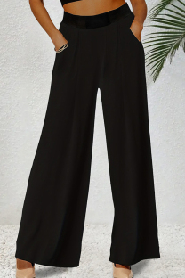 Black Casual Solid Color Pocket Patchwork Plus Size