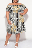 Red Sexy Floral Print Ruffle Contrast Off Shoulder Printed Plus Size Dresses