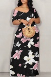 Apricot Casual Print Basic Off Shoulder Long Dresses