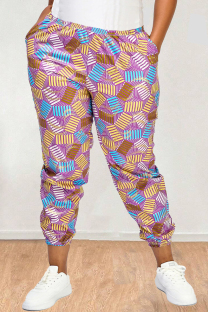 Colour Casual Print Pocket Patchwork Plus Size 