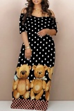 Apricot Casual Print Basic Off Shoulder Long Dresses