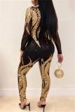 Silver Fashion Long Sleeve Perspective Sequins Jumpsuit