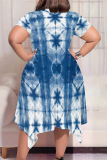 Stripe Casual Street The stars Tie Dye Stripe Newspaper printing Pocket Contrast O Neck Printed Plus Size Dresses