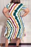 Stripe Casual Street The stars Tie Dye Stripe Newspaper printing Pocket Contrast O Neck Printed Plus Size Dresses