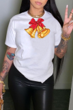 White Casual Street Bow printing O Neck T-Shirts